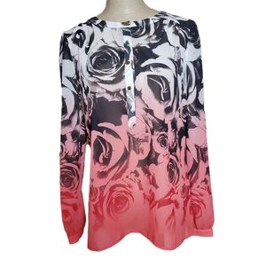 A.N.A A New Approach  Black and Pink Ombre Rose Blouse Sz S